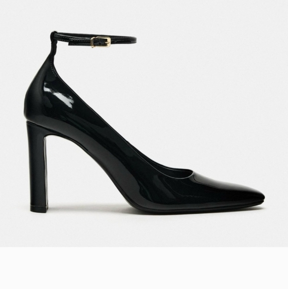 ZARA BLACK HEEL PATTERN LEATHER CLOSED SHOES - Picture 1 of 4